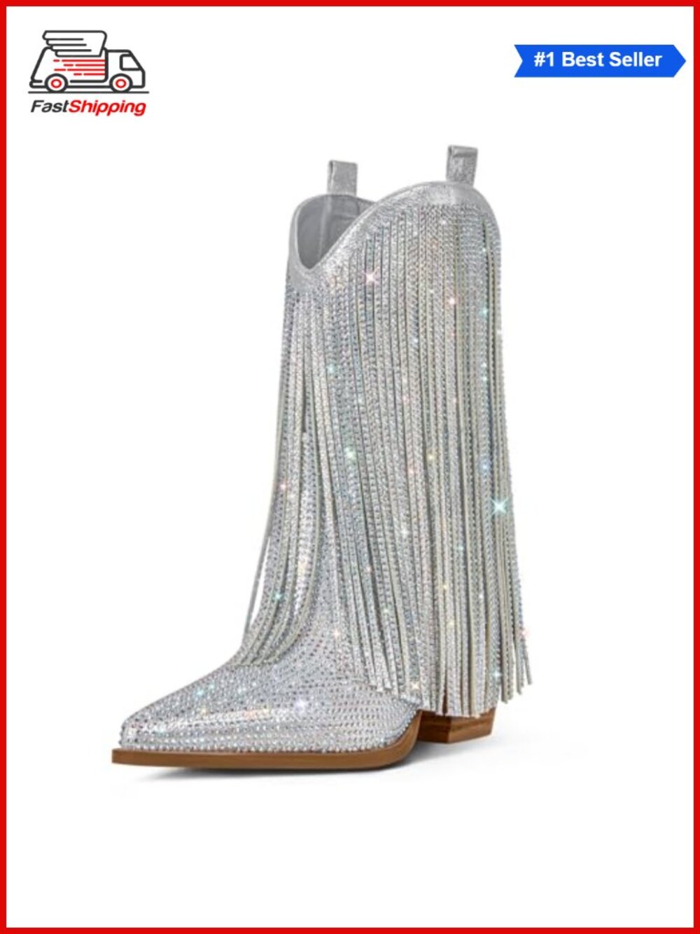 ✨ Cowgirl Boots with Fringe Pointed Toe Block Heel Western Boots